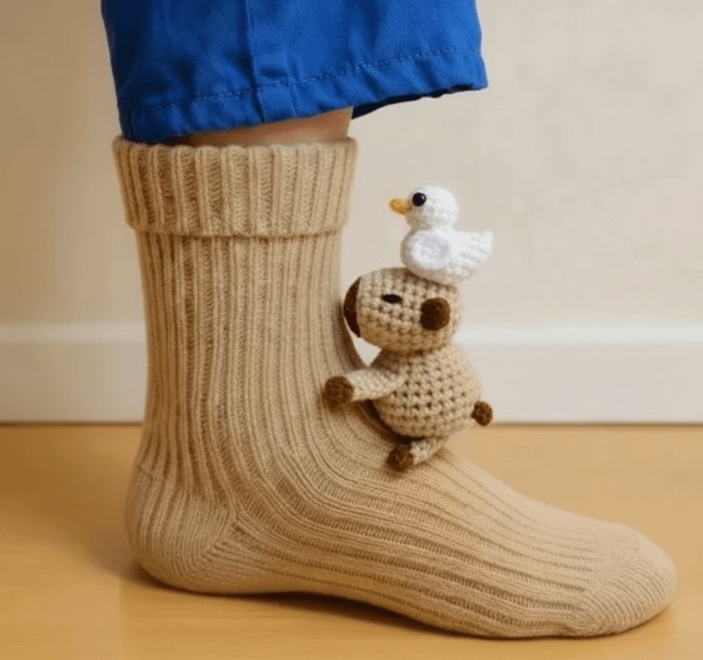 CozyNest Husstrumpor för Hemmavila med 3D-djurdetalj och Halkskydd