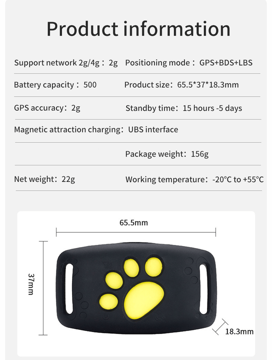 תג GPS קטן לחתול WhiskerTag מיקום קולר בזמן אמת