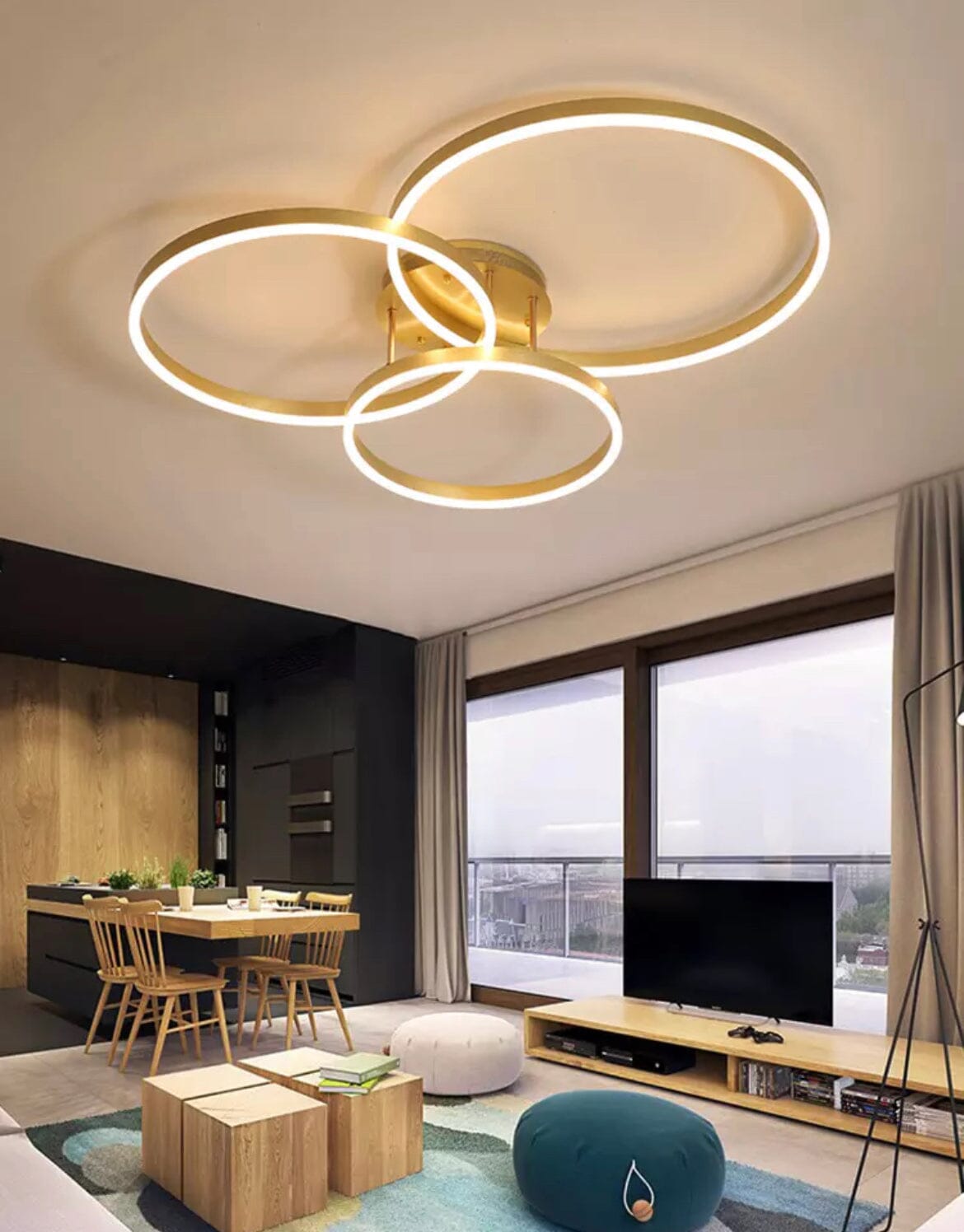 Lustre Anneau Astra avec Anneaux en Aluminium, LED Incluse et Télécommande