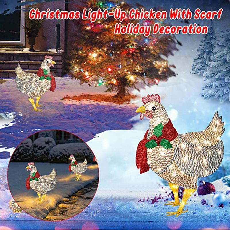 Cheerful Scarf-Wearing Chicken Christmas Ornament For Yard And Garden