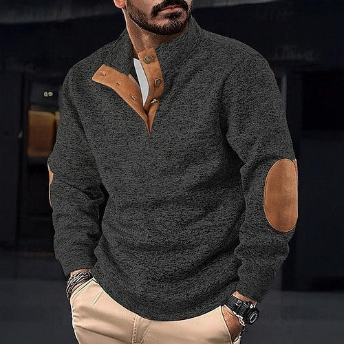 Astra Button-Detail Knit Sweater With Stand Collar Long Sleeves