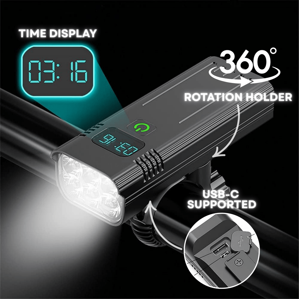 NovaGlide X 5000 Lumen Fahrradlicht mit 12 LEDs und USB Typ-C wiederaufladbarem Akku
