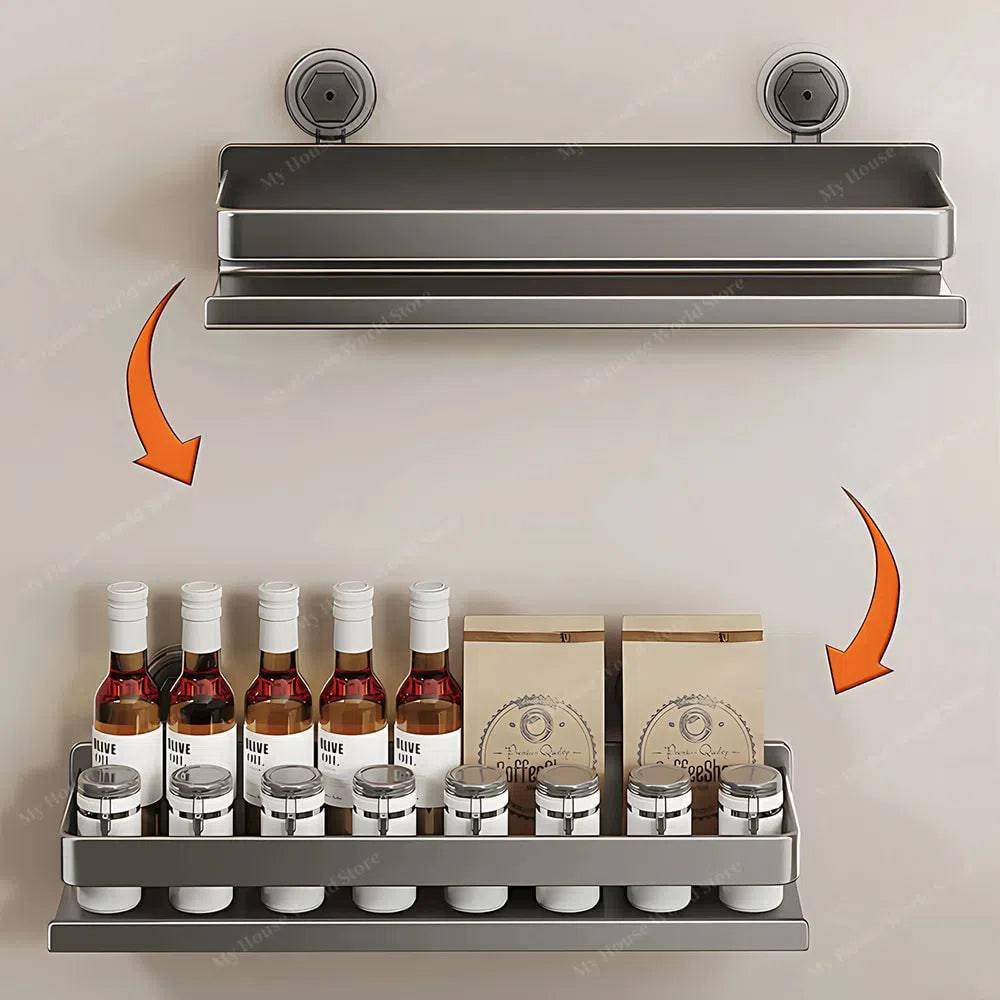 Organizador de especias para pared con ventosas para un acceso fácil en la cocina