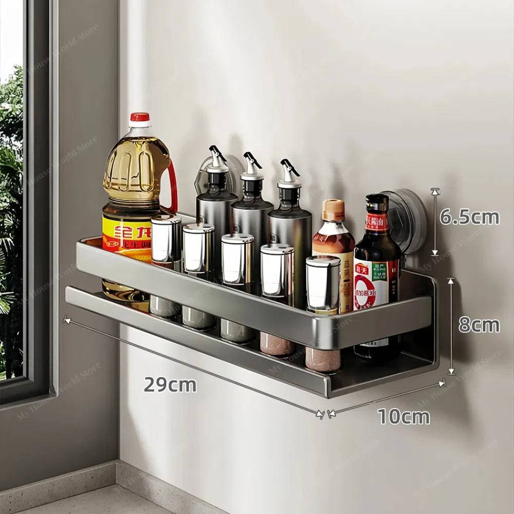 Organizador de especias para pared con ventosas para un acceso fácil en la cocina