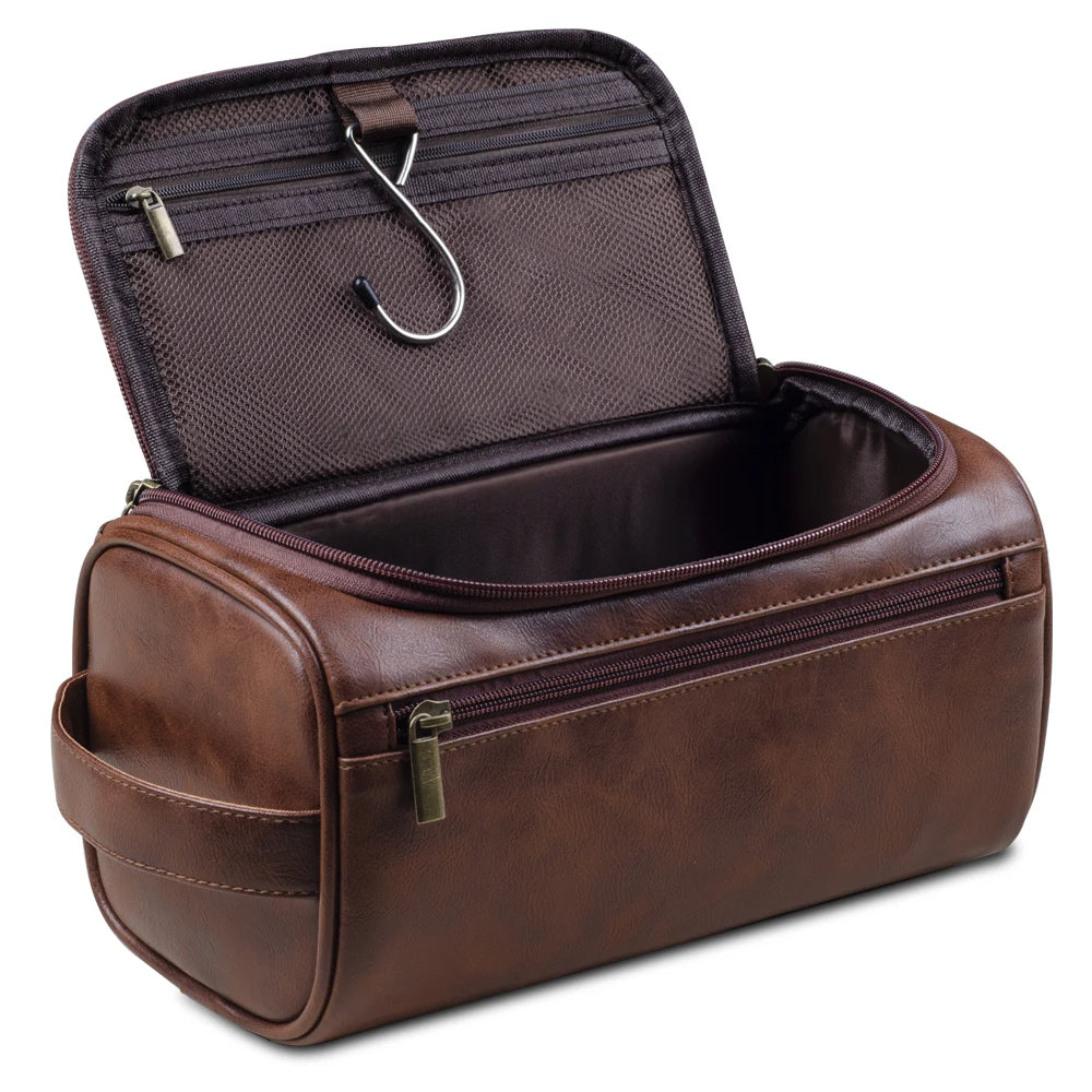 TravelTrek Leather Toiletry Case With Waterproof Lining And YKK Zippers