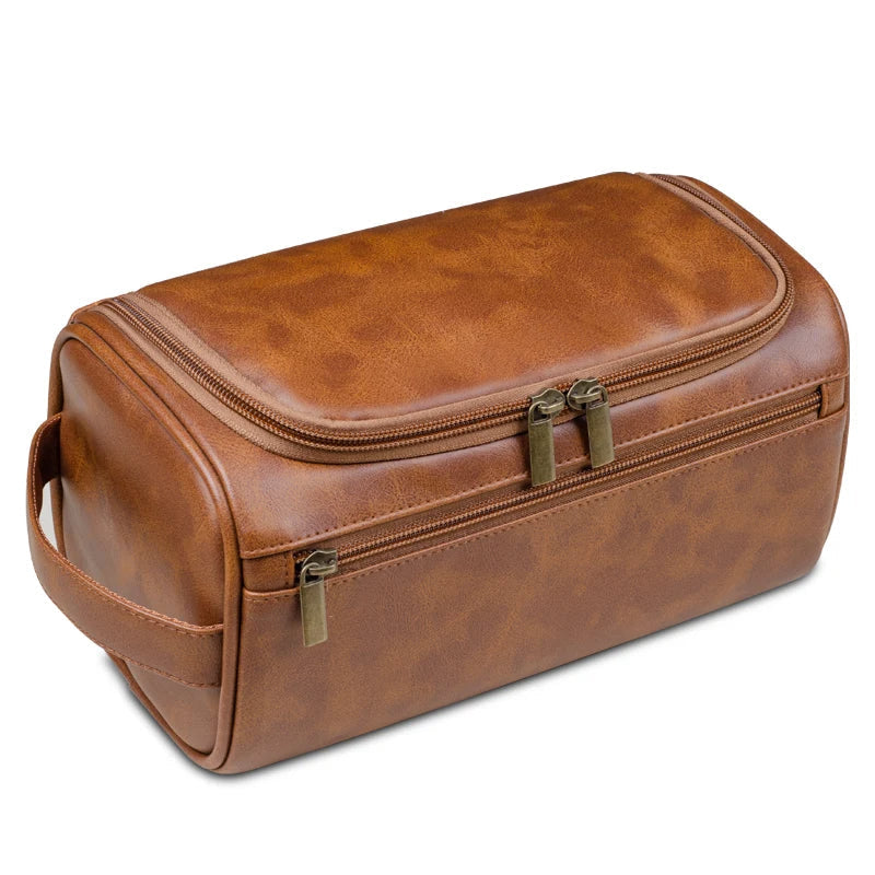 TravelTrek Leather Toiletry Case With Waterproof Lining And YKK Zippers