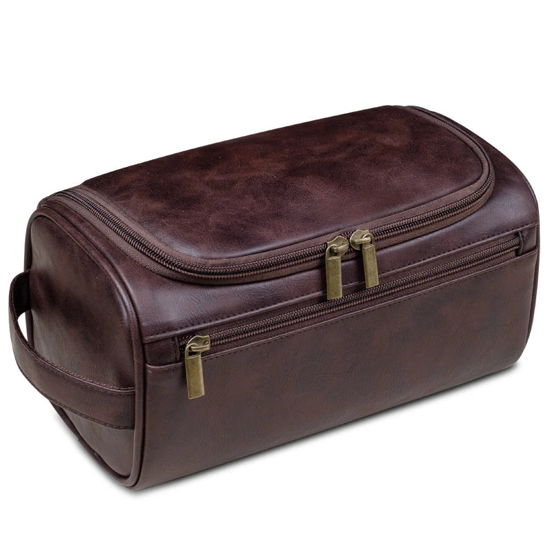 TravelTrek Leather Toiletry Case With Waterproof Lining And YKK Zippers