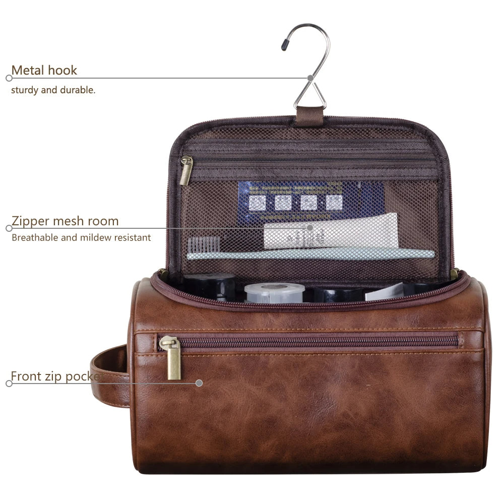 TravelTrek Leather Toiletry Case With Waterproof Lining And YKK Zippers