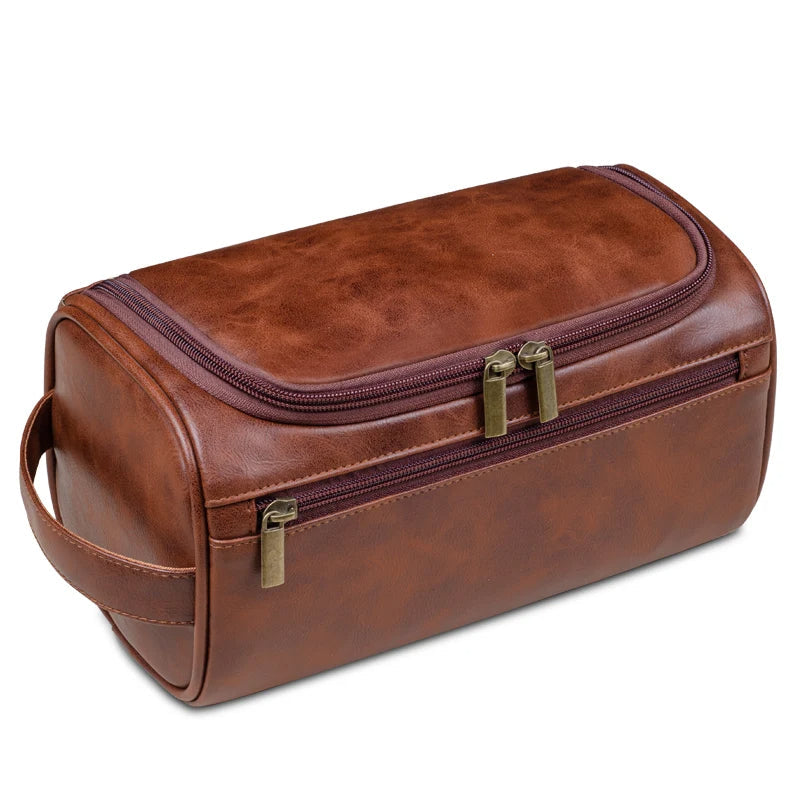 TravelTrek Leather Toiletry Case With Waterproof Lining And YKK Zippers