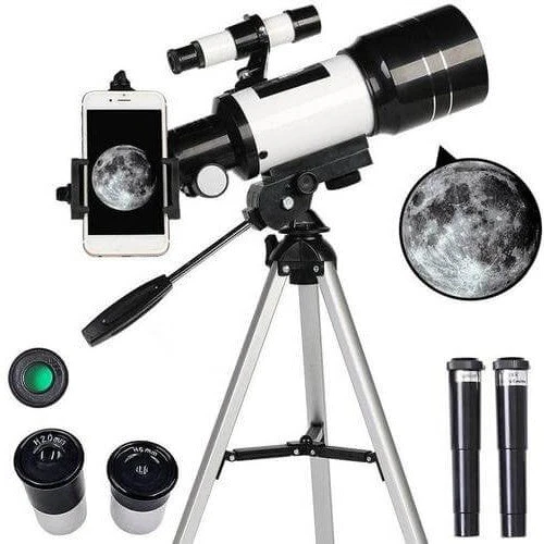 70 mm-es nyílású távcső 300 mm-es fókusztávolsággal, könnyű csillagászathoz és természetmegfigyeléshez