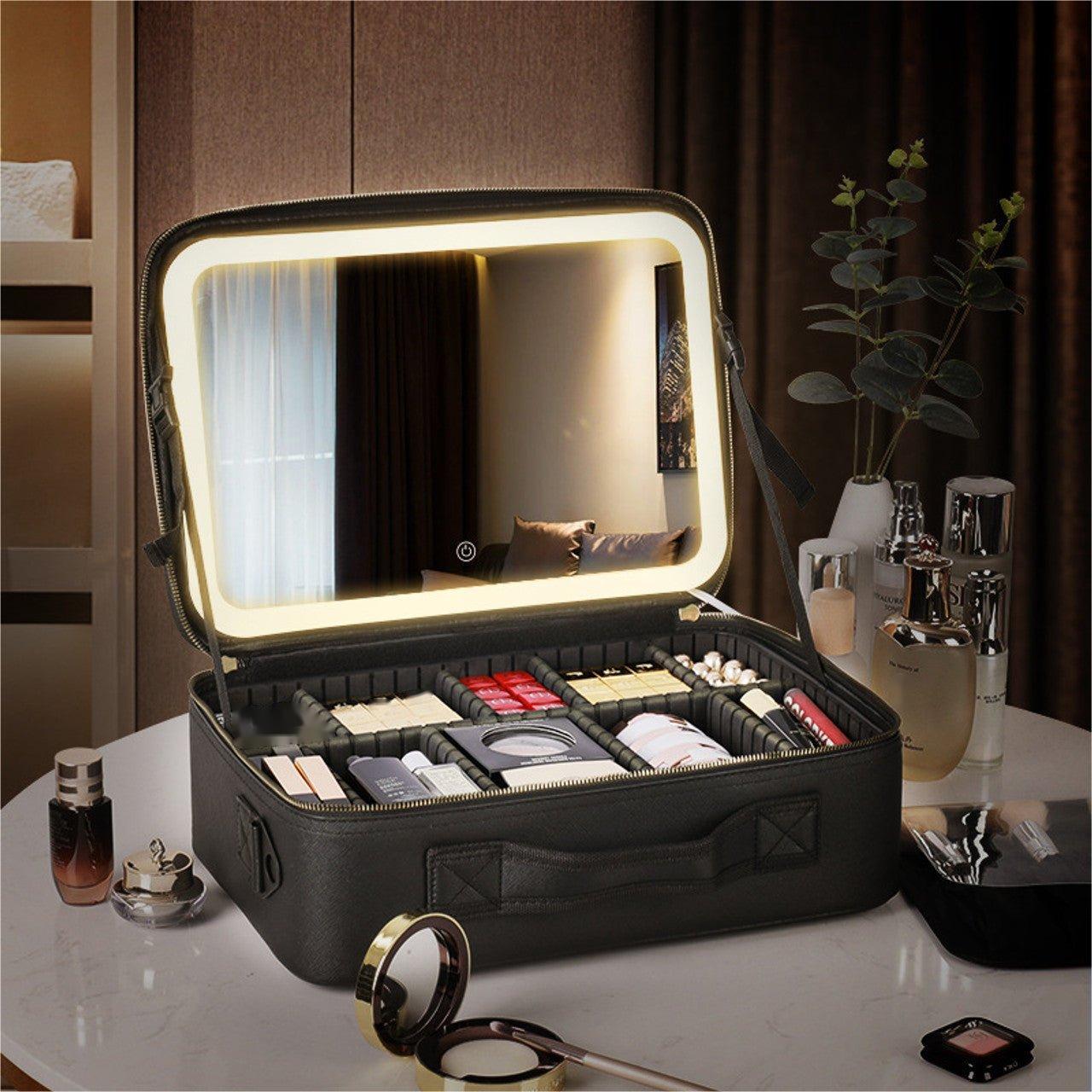 Bolsa de Maquillaje GlamBolt con Iluminación LED, Tocador Portátil para Viajes y Retoques