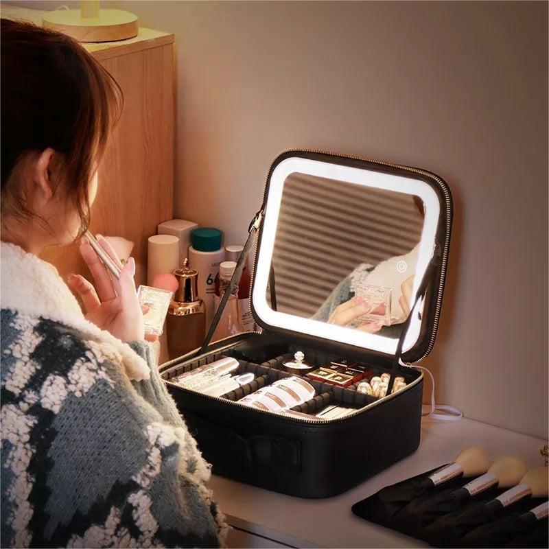 Bolsa de Maquillaje GlamBolt con Iluminación LED, Tocador Portátil para Viajes y Retoques