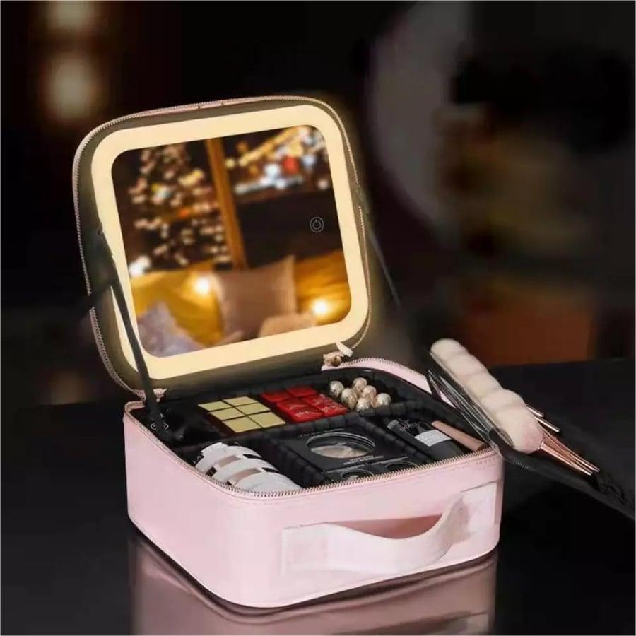 Bolsa de Maquillaje GlamBolt con Iluminación LED, Tocador Portátil para Viajes y Retoques