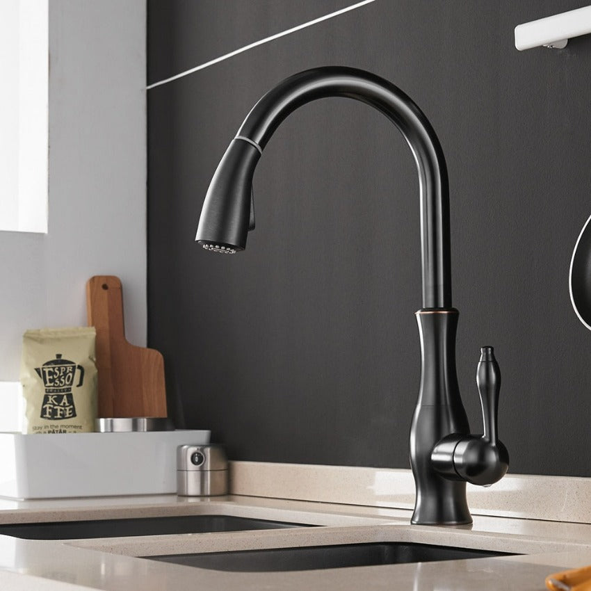 Contemporary Pull-Out Tap In Stainless Steel With 360 Rotation Extendable Sprayhead