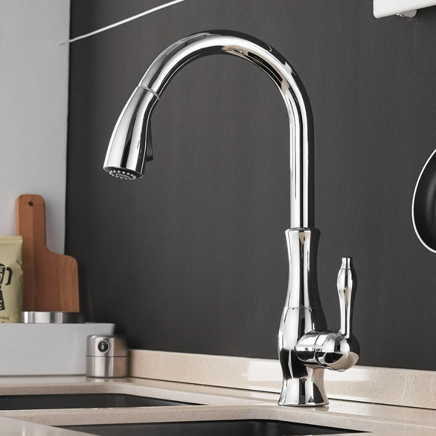 Contemporary Pull-Out Tap In Stainless Steel With 360 Rotation Extendable Sprayhead