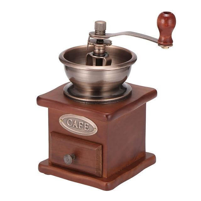 Vintage Wooden Hand Crank Coffee Grinder For Freshly Ground Coffee