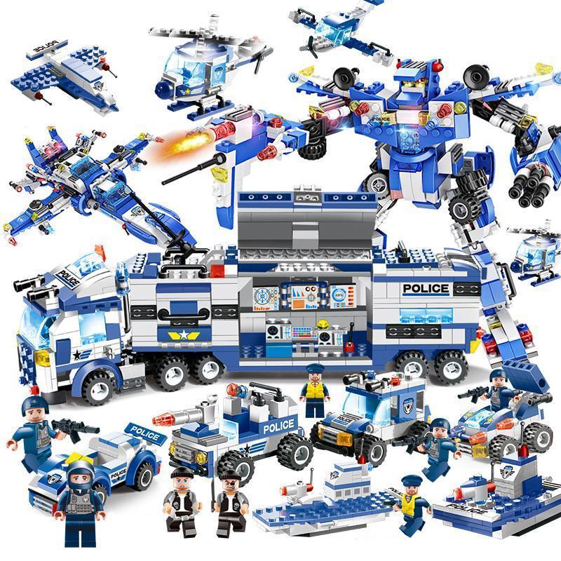 Set de Bloques 8 en 1 de Robot, Avión y Policía SWAT de la Ciudad para Niños