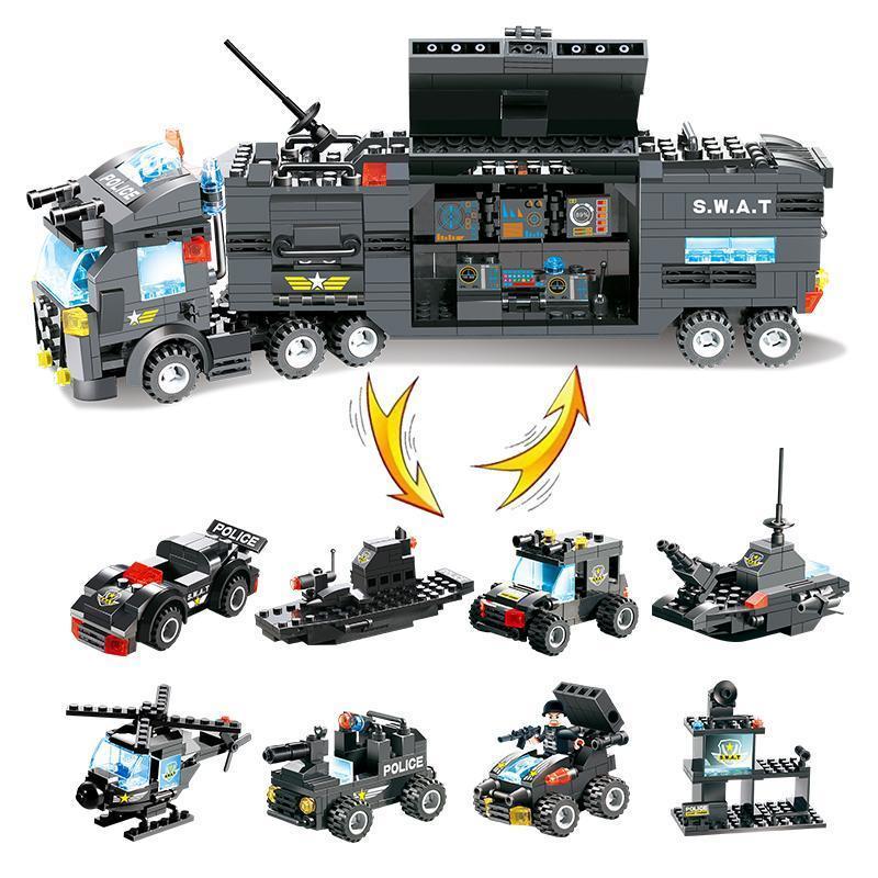 Set de Bloques 8 en 1 de Robot, Avión y Policía SWAT de la Ciudad para Niños