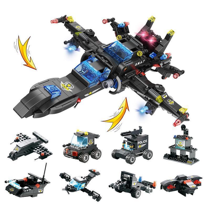 Set de Bloques 8 en 1 de Robot, Avión y Policía SWAT de la Ciudad para Niños