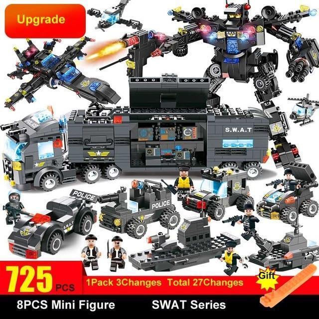 Set de Bloques 8 en 1 de Robot, Avión y Policía SWAT de la Ciudad para Niños