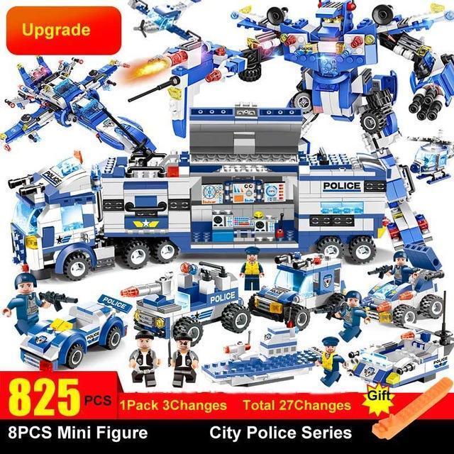 Set de Bloques 8 en 1 de Robot, Avión y Policía SWAT de la Ciudad para Niños