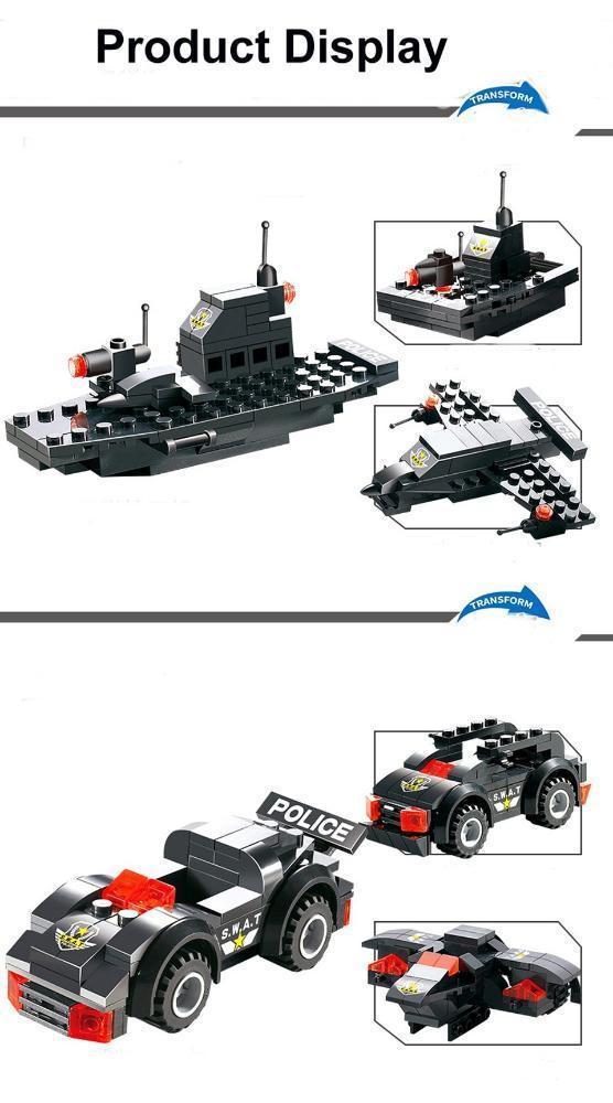 Set de Bloques 8 en 1 de Robot, Avión y Policía SWAT de la Ciudad para Niños
