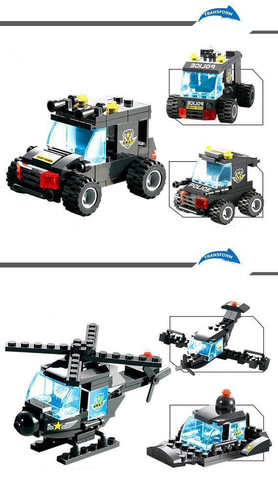 Set de Bloques 8 en 1 de Robot, Avión y Policía SWAT de la Ciudad para Niños