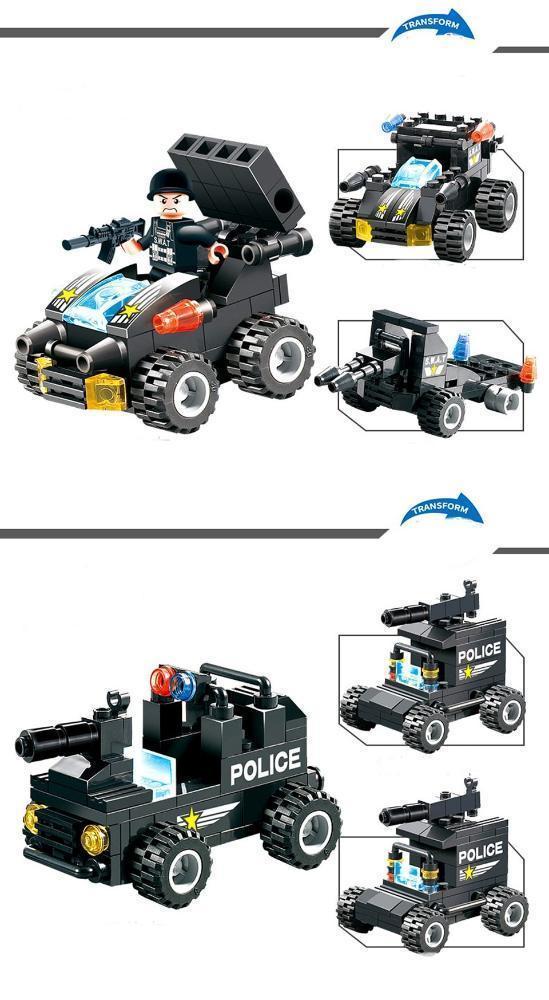 Set de Bloques 8 en 1 de Robot, Avión y Policía SWAT de la Ciudad para Niños