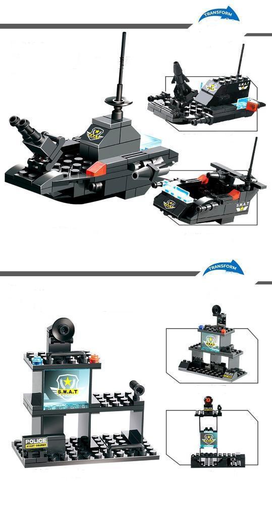 Set de Bloques 8 en 1 de Robot, Avión y Policía SWAT de la Ciudad para Niños