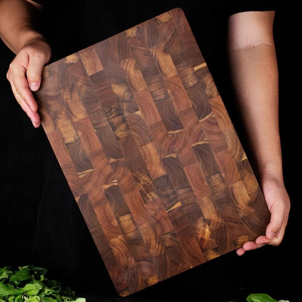 Tabla de cortar de acacia antibacteriana TimberHaven con veta tipo tablero de ajedrez
