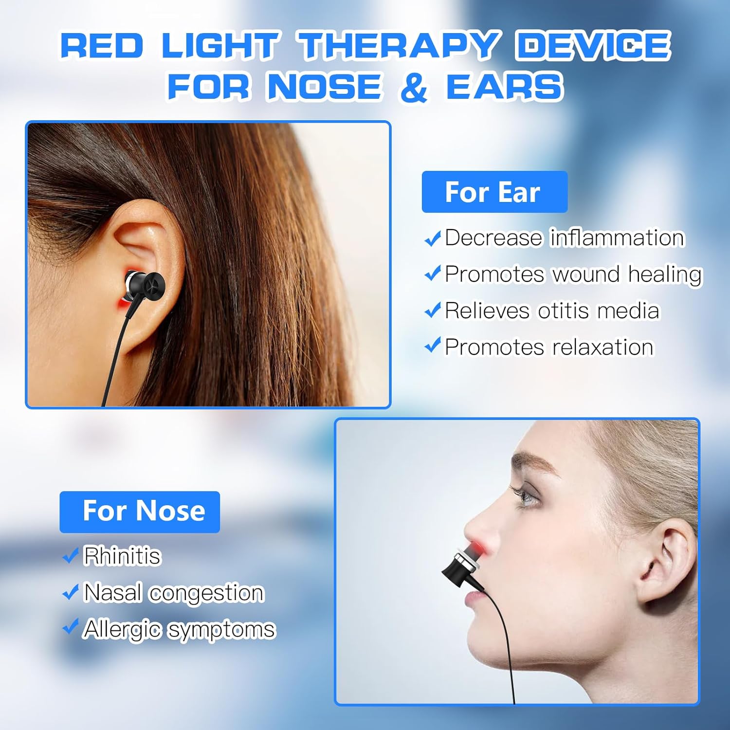 Dispositivo de Terapia de Luz Roja LuminaEar | Terapia de Luz para Oídos y Nariz para la Circulación y Alivio