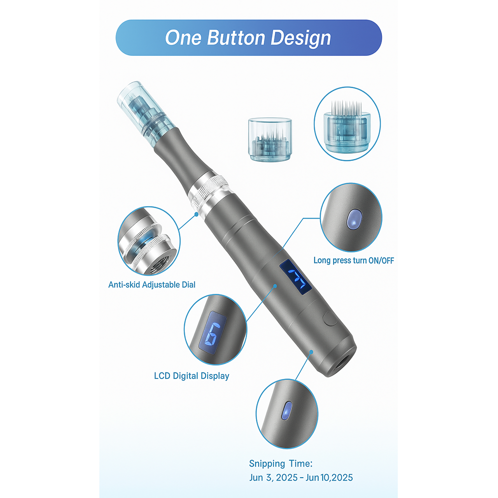 ApexDerm Pro Ultima M8 Dermapen para Tratamentos de Pele Recarregável por USB com Cinco Cartuchos