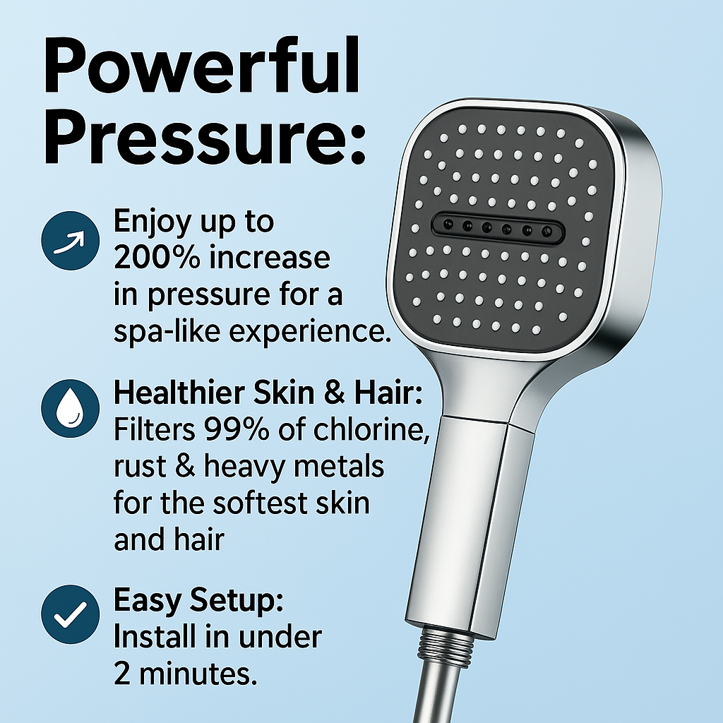 Turbo Filtration High-Pressure Shower Head For Healthier Hair With Scalp Care