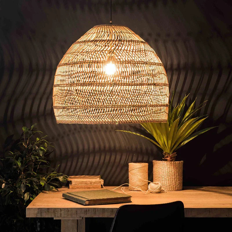 ダイニング用ナチュラウィーブ手織り天然ウィッカーペンダントライト