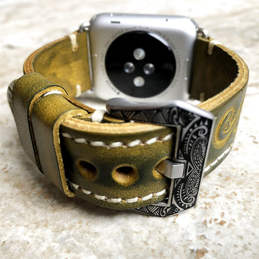 Apple Watch Ultra için El İşçiliği Oyma Sırt Deri Kayış