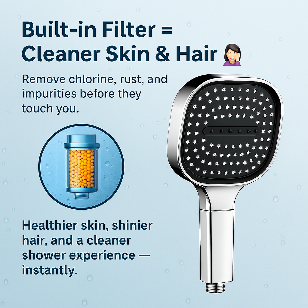 Turbo Filtration High-Pressure Shower Head For Healthier Hair With Scalp Care