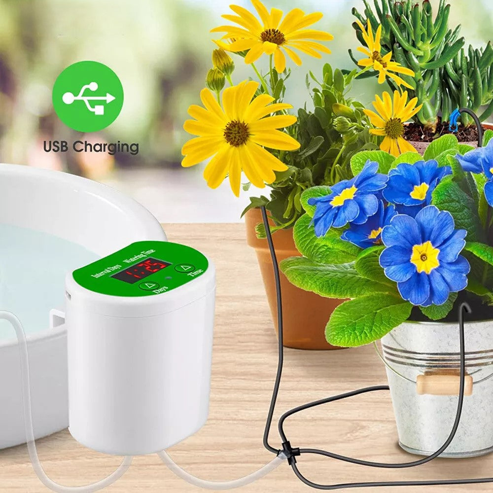 Smart automatiskt bevattningssystem för krukväxter med pump och timer