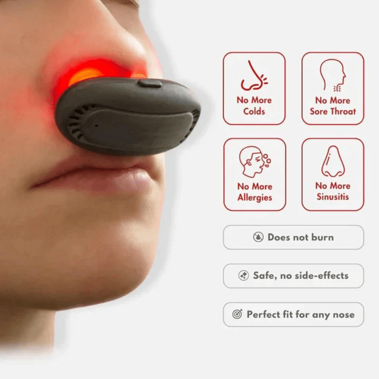 Dispositif nasal infrarouge BreathEase pour les personnes allergiques avec thérapie par lumière rouge
