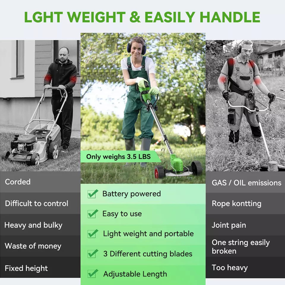 Cordless Weed Eater And Grass Trimmer For Lawn Care Battery Powered