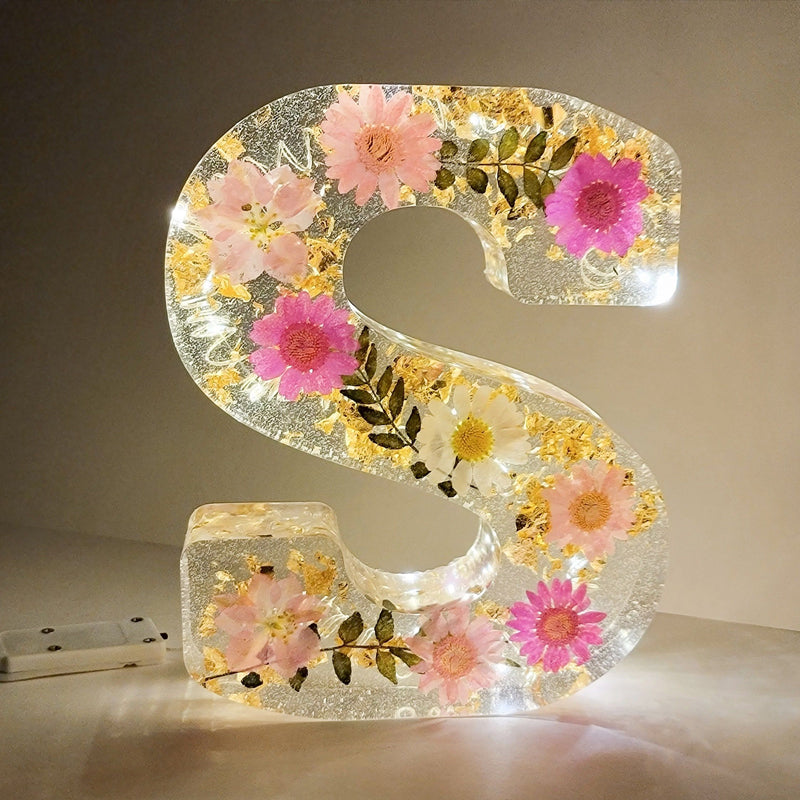 Lampada Alfabeto con Fiori Secchi Illuminazione Notturna per Decorazione Casa Idea Regalo