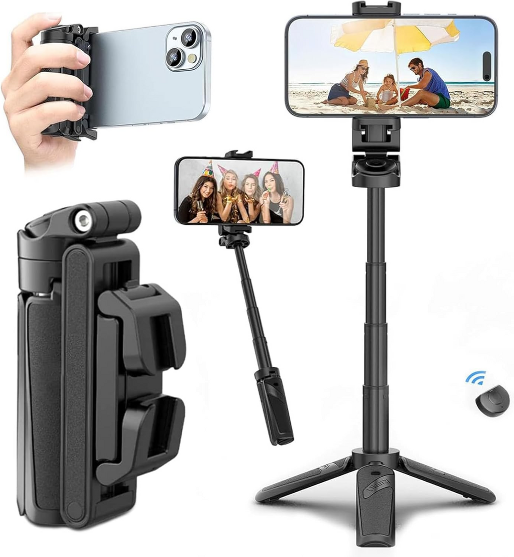 Čtyřdílný vysouvací selfie tyč s Bluetooth stativem a otočnou svorkou