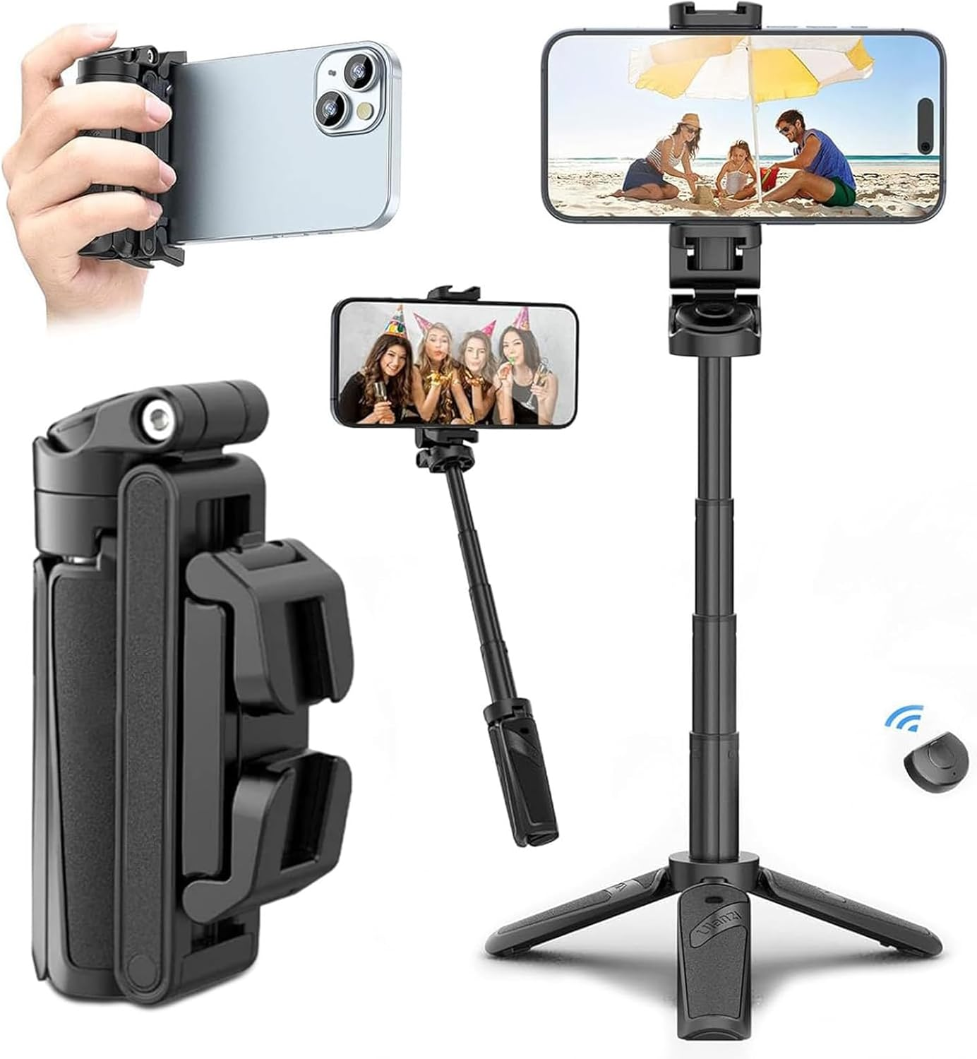 Four-Section Extendable Selfie Pole Bluetooth Tripod Stand Rotating Clamp
