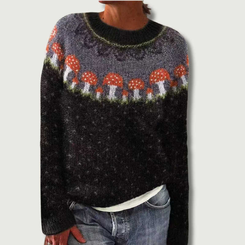 Aurora Mushroom Nordic Style Fair Isle Knit Sweater Pattern Wool Blend