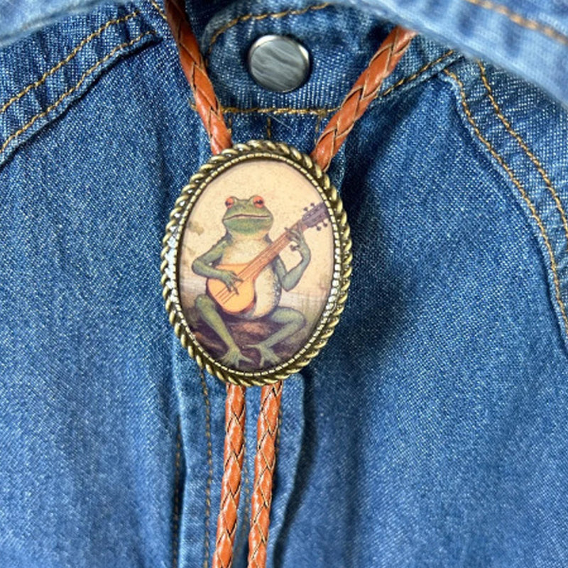 Unisex bolo kravata Banjo Frog s motivem žáby a banja