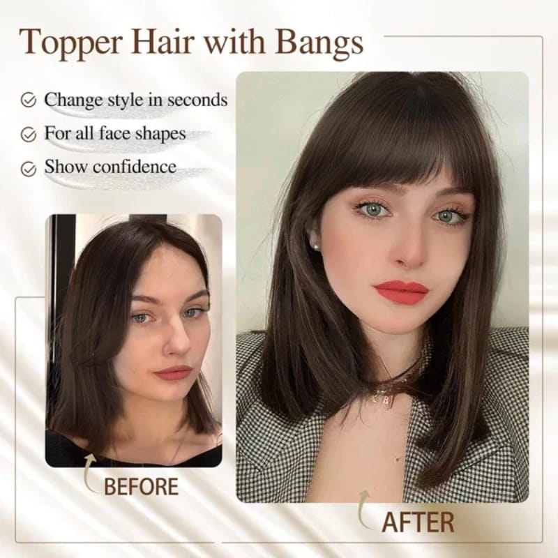 自然な前髪のヘアピース 女性用 フルでリアルな生え際とシームレスなスタイル