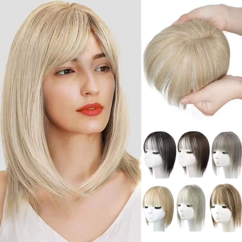 自然な前髪のヘアピース 女性用 フルでリアルな生え際とシームレスなスタイル