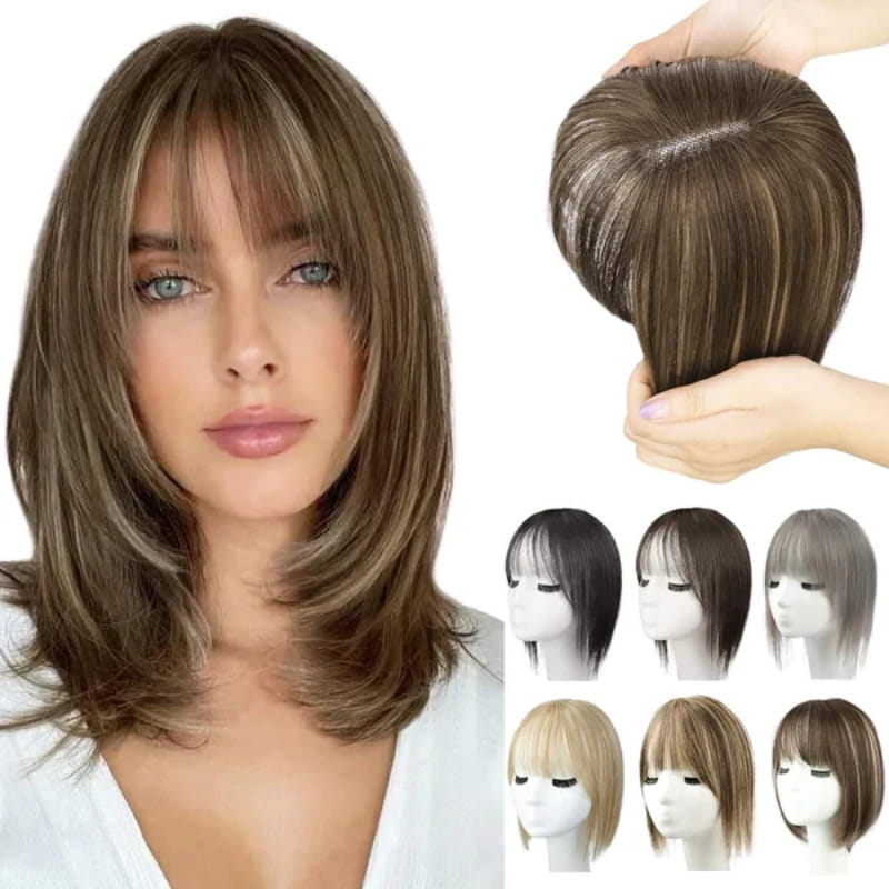 自然な前髪のヘアピース 女性用 フルでリアルな生え際とシームレスなスタイル