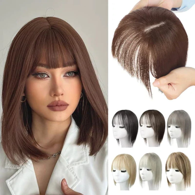 自然な前髪のヘアピース 女性用 フルでリアルな生え際とシームレスなスタイル
