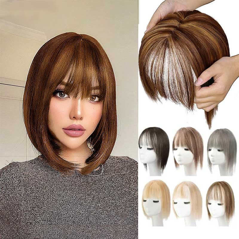 自然な前髪のヘアピース 女性用 フルでリアルな生え際とシームレスなスタイル