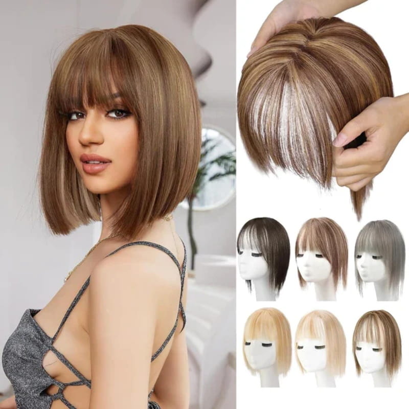 自然な前髪のヘアピース 女性用 フルでリアルな生え際とシームレスなスタイル